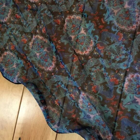 Sheer Blue Floral Damask Tapered Boho Scarf - Picture 15 of 16